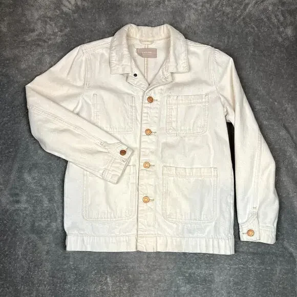 Everlane Denim Chore Jacket Womens XS Ivory Patina Organic Cotton Minimalist - Picture 1 of 9